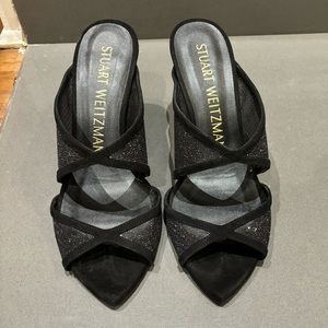 Stuart Weitzman Noche Glitter Mesh Mule Sandals